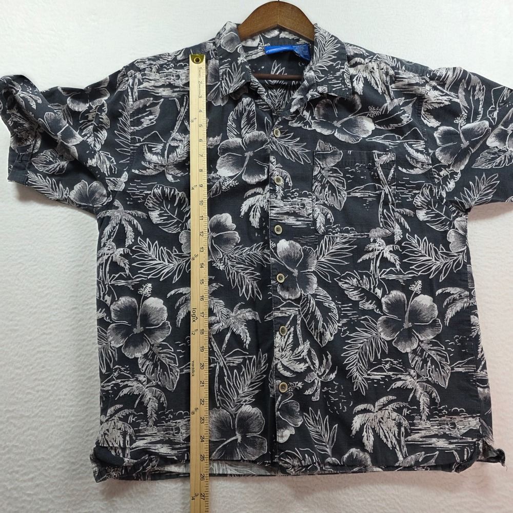 Ocean Pacific Button Down Shirt Mens L Black White Tropical Floral OPS5109P - Picture 8 of 9